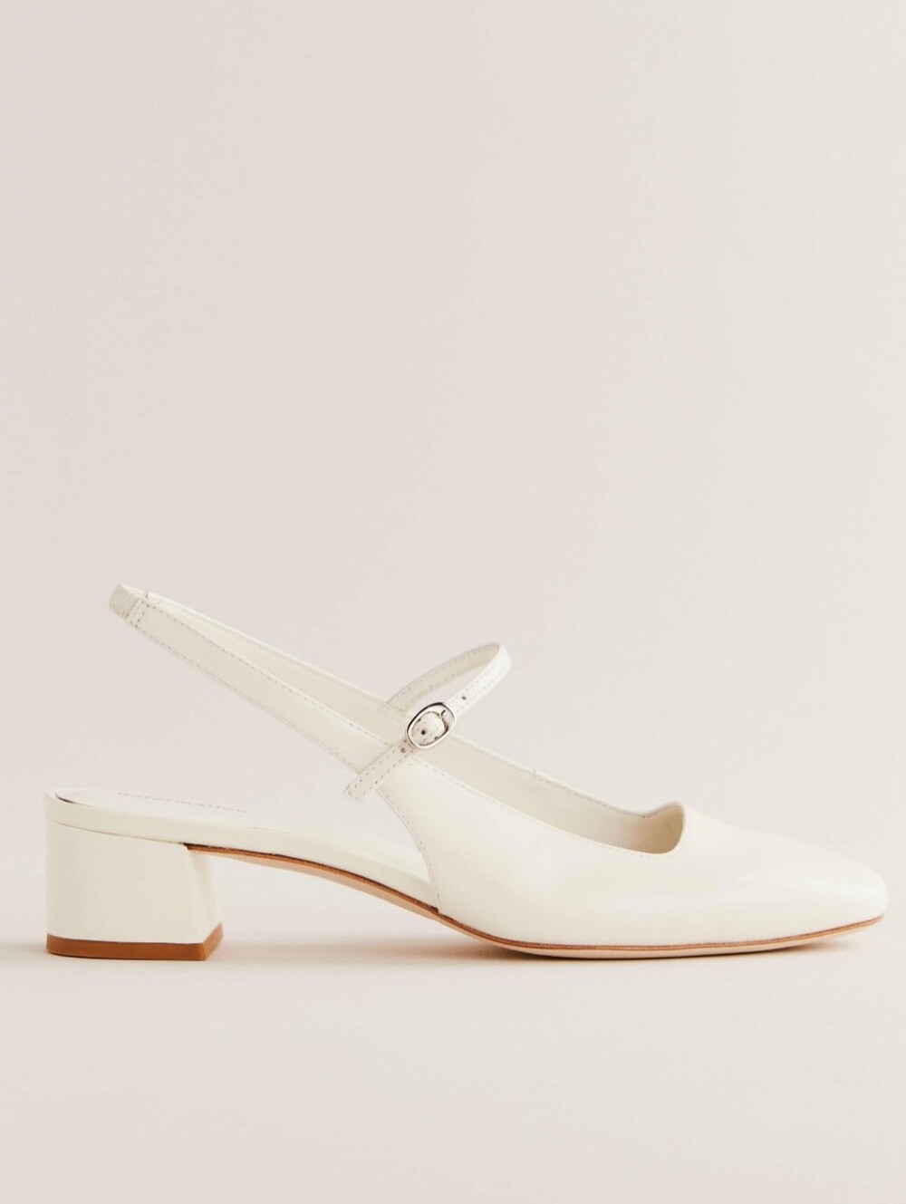 Reformation Maddox Cream Patent Leather Slingback Low Block Heel Round Toe Shoes - Picture 2 of 16